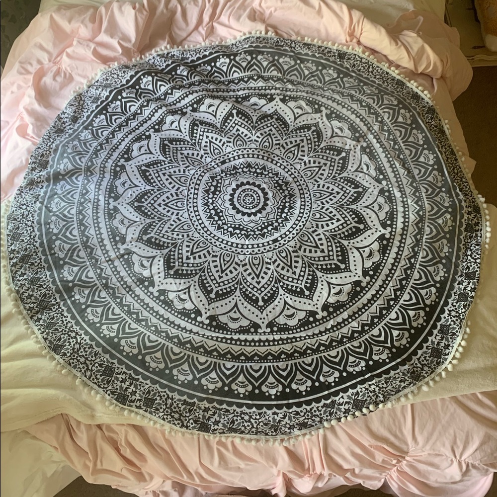 Black and white circular tapestry